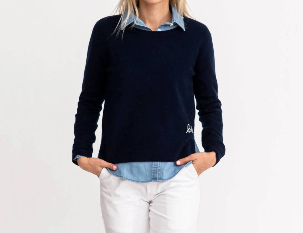 NEW KERRI ROSENTHAL women's patchwork pullover sweater in indigo